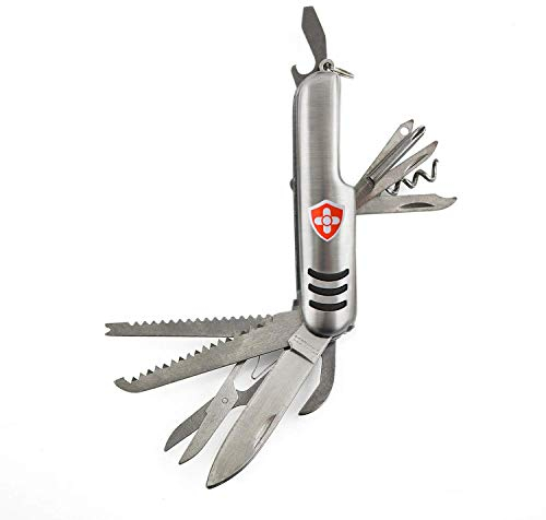 Couteau de poche 11 fonctions avec logo de la Suisse en acier inoxydable