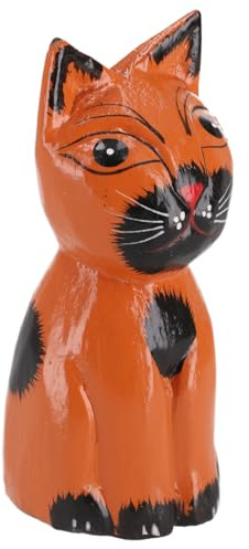Deko Katze, handgeschnitzt aus Balsaholz, dekorative Holzfigur, hellbraun | Süße, einzigartige Holzkatze, ideal für Fensterbrett, Tisch oder Regal, sanftes Wesen, mystische Ausstrahlung.