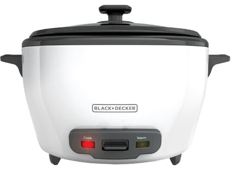 BLACK+DECKER Rice Cooker 28 Cups Cooked (14 Cups Uncooked) with Steaming Basket, Removable Non-Stick Bowl, White