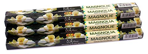 Premium Räucherstäbchen Magnolie: natürlich traditionell aus Indien in fairer Herstellung. Großpackung mit 10 Boxen = 80 Stück je 45min. Exotisch blumiger Duft