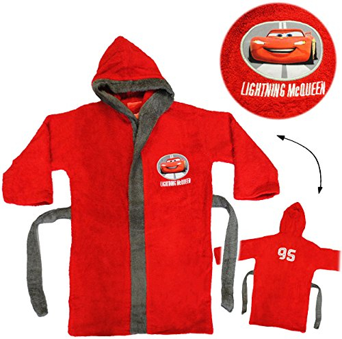alles-meine.de GmbH Frottee Bademantel - Cars - Auto - Lightning McQueen - 2 bis 4 Jahre/Gr. 92-110 - 100% Baumwolle - mit Kapuze - für Kinder/Jungen - Autos Mc Queen ..