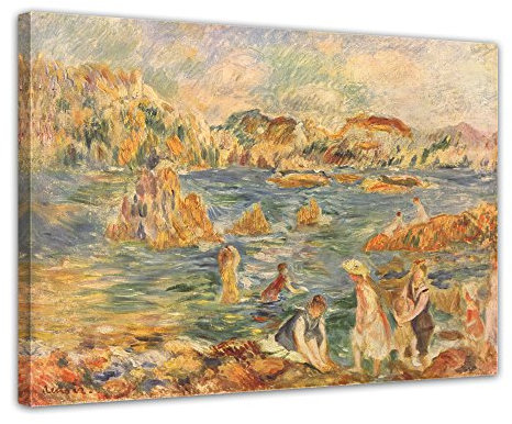 Bilderdepot24 Bild auf Leinwand | Pierre-Auguste Renoir - Am Strand von Guernesey in 80x60 cm als Wandbild | Wand-deko Dekoration Wohnung alte Meister | NEU-180218-80x60-asv