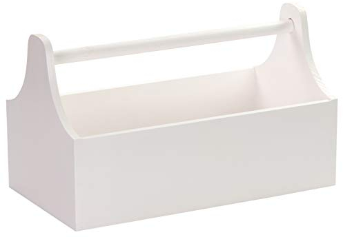 LAUBLUST Werkzeugkiste aus Holz - Werkzeugkasten mit Griff - Weiß, 34 x 18 x 20 cm | Werkzeugkoffer leer - Männerhandtasche | Präsentkorb zum Befüllen - FSC®