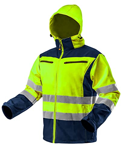 NEO TOOLS Softshell Warnjacke mit Reflektionsstreifen orange Neon gelb Arbeitsjacke Warnschutz Sicherheitshose S Neongelb