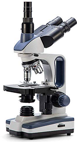 SWIFT Microscopio trinocular Compuesto SW350T,40X-2500X, Microscopio de Laboratorio para investigación con oculares de Gran Angular 10X / 25X, Condensador de abono mecánico, Compatible con cámaras