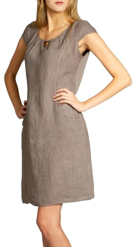Caspar SKL020 knielanges Damen Sommer Leinenkleid mit eleganter Metallspange bis Größe 50