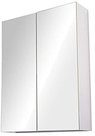 HOMCOM Mirror Cabinet, Wall Mount Bathroom Storage Cabinet with Adjustable Shelf, Double Door Cupboard, 60 x 15 x 75 cm, White