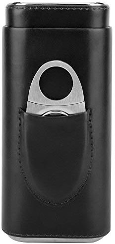Nikou Zigarrenetui Humidor - Leder Humidor Fall hält 3 Zigarre Tragbarer Humidor Handgefertigte Zedernholz Cigar Holder mit Cutter(Schwarz)