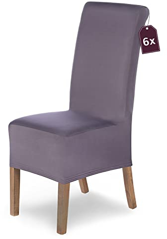 Scheffler Home Stuhlhussen Lena Nordic Grey 6er Set – Elastische & langlebige Stuhlbezüge für Schwingstühle & Esszimmerstühle – Waschbar & robust – Öko-Tex Zertifiziert