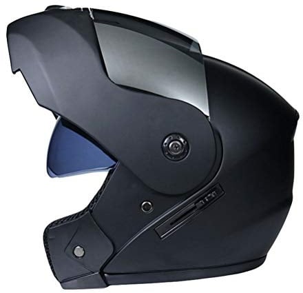 N/A Retro Motorradhelm Doppelvisier Integralhelm Mofahelme Klapphelm mit Sonnenblende für Damen und Herren - Matt schwarz | Silber, M