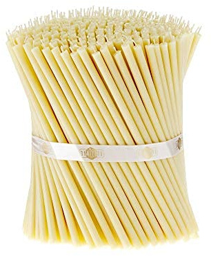 Danilovo 300 Stück Weiß Bienenwachs Kerzen - Orthodoxe Kerzen für Gebet, Rituals, Tischdeko Hochzeit - Ungiftig, Ruß - Tropffrei, Lang, Nachhaltige Produkte, N60, Höhe: 19,5 cm, Ø 7 mm