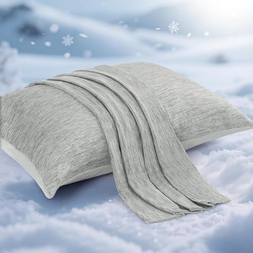 Elegear Kühlender Kissenbezug 40 x 80cm, 2er Kopfkissenbezug Atmungsaktive | Japanische Arc-Chill 3.0 Kühlfaser Q-Max>0,5 und 100% Baumwolle Superweiche Kissenhülle, Reißverschluss Kissenbezüge Grau