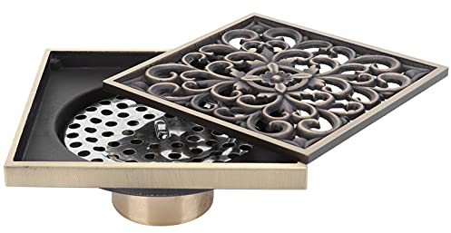 Vintage Badezimmer Bodenablauf 10x10cm Kupfer Antik Desodorierender Quadratischer Duschbodenablauf für Home Kitchen WC Wäsche Garten (C)