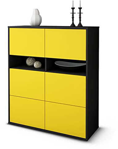 Stil.Zeit Highboard Jasmin, Korpus anthrazit matt, Front Farb-Design Sonnengelb (92x108x35cm), Push-to-Open Technik & Leichtlaufschienen