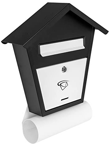 ADGO Modern Black & White Edition Stylisch Briefkasten 450 x 400 x 70 mm Wandmontiert Wasserdicht Verzinkt Stahl Yale-Schloss 2 Schlüssel (BW-4)