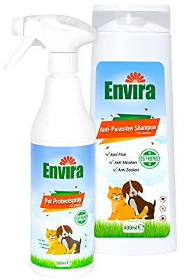 ENVIRA Anti-Parasiten-Set für Hunde & Katzen - Schutz vor Zecken, Flöhen & Larven - Inkl. 400 ml Anti-Parasiten-Shampoo & 500 ml Anti-Parasiten-Spray
