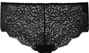 Snocks 3er Pack Hipster Full Lace - Damen Baumwolle Panties aus Spitze - Push-Up Unterhose Damen Slip - Schwarz - L
