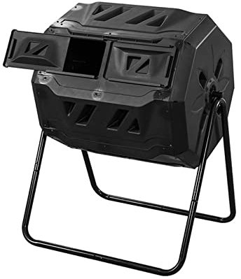 Kompostbehälter für den Garten Tumbling-Komposter im Freien, doppelte rotierende Batch-Kompost-Bin-Gallonenschwarztür (Farbe : Black, Size : 70x60x93cm)