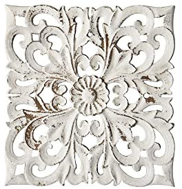 TentHome Retro Wanddeko Holz Wandskulpturen Wandkunst Französisches Landhaus Wandbehang Dekor Shabby Holzbild zum Hängen Veranda Wanddekoration weiß Quadrat (A111)