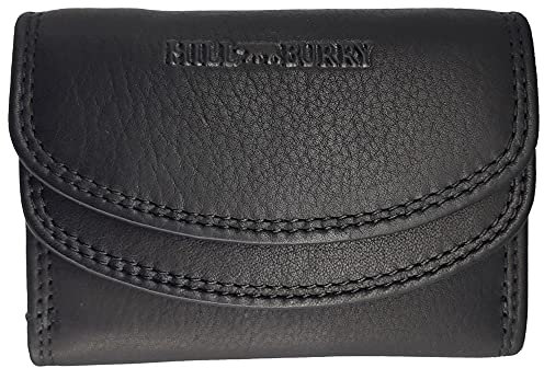 Hill Burry RFID Schutz kleine Geldbörse Portemonnaie, Portmonee aus echtem Leder für Frauen Damen Langbörse Geldbeutel Geldtasche (ca. 10,6 cm, Höhe ca. 7,9 cm, Breite 3,0 cm) (Schwarz)