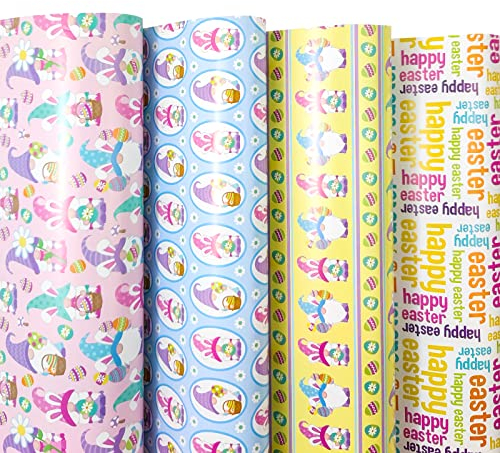 LDGOOAEL Flache Oster-Geschenkpapierbögen, 12 Bögen mit 4 Ostervätern, Geschenkpapier für Ostern, Geburtstag, Hochzeit, Babyparty, vorgeschnitten und gefaltet (49,8 x 69,8 cm pro Blatt)