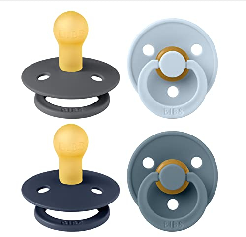 BIBS Colour Schnuller 4er-Pack, BPA-frei, Kirschform Nippel. Naturkautschuk/Latex, Hergestellt in Dänemark. 0-6 Monate (4er Pack), Deep Space Mix