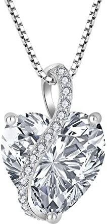 YL Collar de Corazón plata de ley 925 con colgante de Circonita blanca con piedra natal de abril para mujer