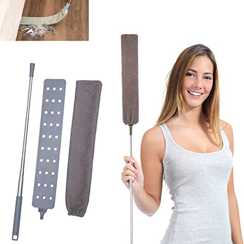 xlwens Staubwedel Teleskop Waschbar,Staubwischer Mikrofaser,Duster Mikrofaser Edelstahl,Teleskop Staubwedel Waschbar,Lang ausziehbar Bis 2.5 m,Reinigen Sie den Staub von der Decke und Spalten