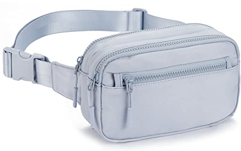 Telena Bauchtasche Damen Gürteltasche Herren, Sport Mode Hüfttaschen Frauen Brustbeutel Klein Umhängetasche Canvas Crossbody Bag mit verstellbarem Riemen,Grau-blau