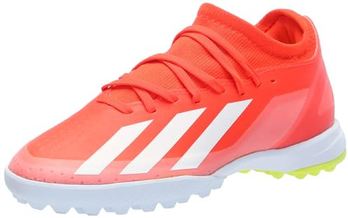 adidas Unisex X Crazyfast League Football Boots Turf Sneaker, Solar Red/White/Team Solar Yellow, 10.5 UK