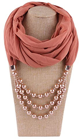 Damen Halskette Schal 180 * 48CM Schals Sonnenschutz Chiffon Schal Tücher Schmuck Anhänger Schmuck Headwrap Hijab Nationaler Stil Anhänger Schal Fransenschal mit Halsschmuck Anhänger Schal