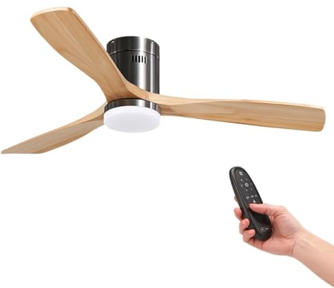 M mimotec - Ventilatore da soffitto Led Energy Nichel e telecomando, basso consumo, motore DC, 6 velocità, silenzioso, 4 pale a discesa