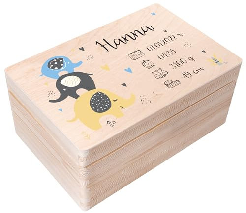 Creative Deco Erinnerungsbox Baby Personalisiert mit Namen - Regenbogen | Individuelle Erinnerungskiste Geschenk zur Geburt für Mädchen und Jungen | Holzkiste mit Deckel | Farbdruck