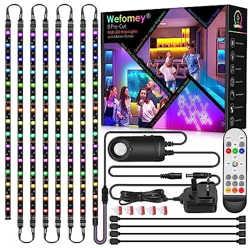 RGB Under Cabinet Strip Lights Kit, 8PCS*50cm Motion Sensor LED Strip Lights with Remote, 12V Flexible LED Lighting Strips for Kitchen, Shelf, Cupboard, TV, Desk
