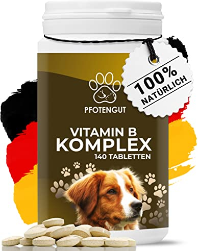 PFOTENGUT® Vitamin B Komplex Hund [Made in Germany] - 140 Tabletten für 5 Monate - Hochdosierte B Vitamine für Hunde & Katzen mit B1, B2, B3, B5, B6, B7, B9 & B12 - Vitamin B für Hunde