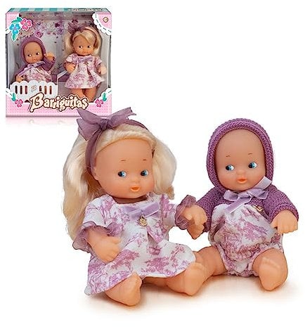 BARRIGUITAS - Bebés Hermanitas, 2 muñecas vestidas a Juego, Figura Rubia y Figura pequeña con Pelo y Accesorios de Ropa, Incluye una Cuna, niños y niñas + 3 años, Famosa (BFG05000)