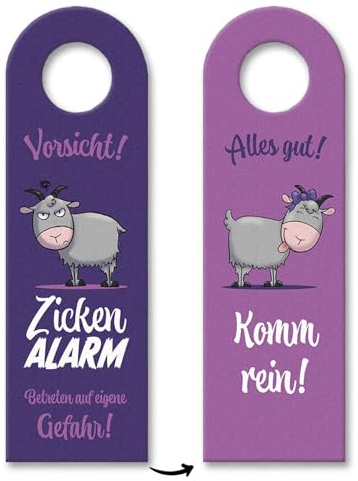 Vorsicht Zickenalarm Türhänger 3er Set mit süßen Ziegen originelles Türschild für das Kinderzimmer deiner Tochter oder die Türklinke deiner besten Freundin