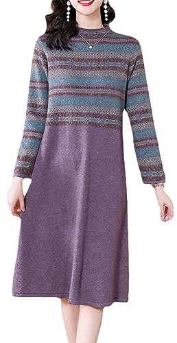 Hdhdeueh Maglione casual da donna a righe viola lavorato a maglia di lana, Viola, XL