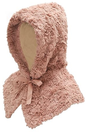 ZLYC Damen Winter Stricken Balaclava Beanie mit Kapuze(Einfarbig Rosa)