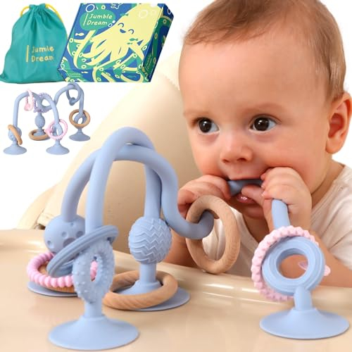 Jumble Jangle Baby Teething Toy – Multi Purpose High Chair Suction Teether Toy: Teething Toys for Baby with Sensory Toy Textures for Babies, Infants and Toddlers 0–24+ Months (Light)