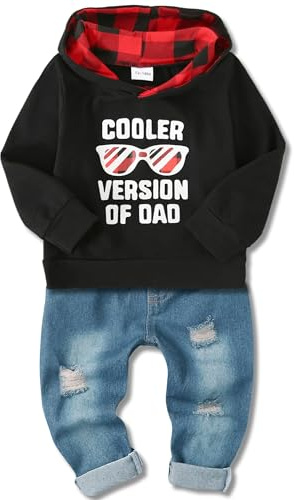 Amissz Baby Boy Clothes Toddler Boys Outfit 1-6T Infant Letter Printed Sweatshirt Fashion Long Sleeve Hoodie Tops Ripped Jeans Set 2PC