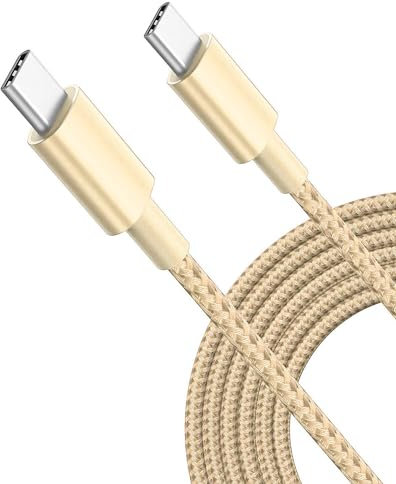 MOBISTAR New Nylon USB-C to USB-C Fast Charging Cable 2M, Type C to Type C Cable 60W PD Fast Charge Nylon Lead for iPhone 15, Samsung S23, S22, A54,A74, Google Pixel 6 (Gold, 2M)