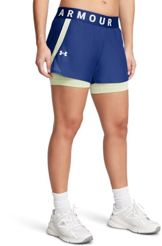 Under Armour Damen Play Up 2-in-1 Shorts, (432) Tech Blue/Retro Green/White, Small