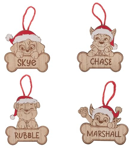 Widdop Paw Patrol Set mit 4 Charakteren aus Holz Weihnachtsbaum Hängende Dekorationen Chase Marshall Skye Ruble Festliche Weihnachtsbaumdekoration