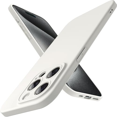 JETech Dünn Hülle für iPhone 15 Pro Max 6,7 Zoll mit Kameraschutz Eingebaut Schutzhülle, Ultra Slim Leicht Matt Finish Minimalistische Handyhülle (Titan Weiß)