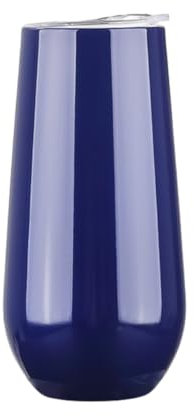 Gteller 6 oz Stainless Steel Champagne Tumbler Stemless Glasses with Lid, Double Wall Insulated Travel Mug Perfect for Wine, Coffee, Drinks, Champagne, Cocktails, Colorful (Navy)