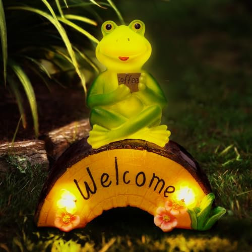 AGPTEK Lampe Solaire Grenouille, Statues de Jardin Solaires en Forme de Grenouille pour l'Extérieur, Statue Unique en Forme de Grenouille pour Jardin, Cour, Décoration d'Intérieur