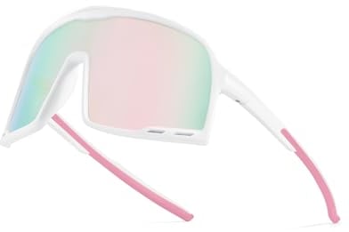 Myiaur Occhiali da sole sportivi polarizzati per uomo e donna - protezione UV400 Occhiali da ciclismo veloci per bicicletta, Lente A1 Bianco Opaco Telaio Rosa, xl