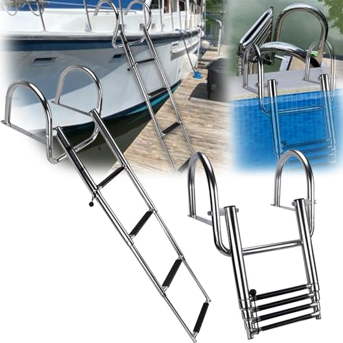 Escalera Baño 4 Escalones, 316 Escalera Baño Piscina Escalera Acero Inoxidable Telescópica para Piscina Escalera Plegable para Barco Escalera con Asas Y Pedal Ancho Muelle Piscina para Yates Marinos