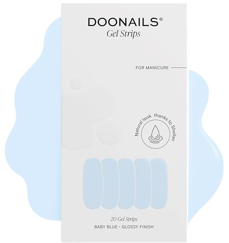 Doonails – Gel Folien Baby Blue – 20 UV Gel Strips in 9 Größen mit Extra-Länge – Nagelfolien selbstklebend & UV härtend – Nagelaufkleber mit bis zu 14 Tagen Halt